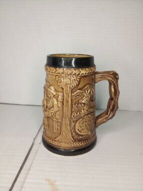 Vintage German Beer Stein With Rustic Hunting Scene & Tree Handle - 16 Oz Capaci